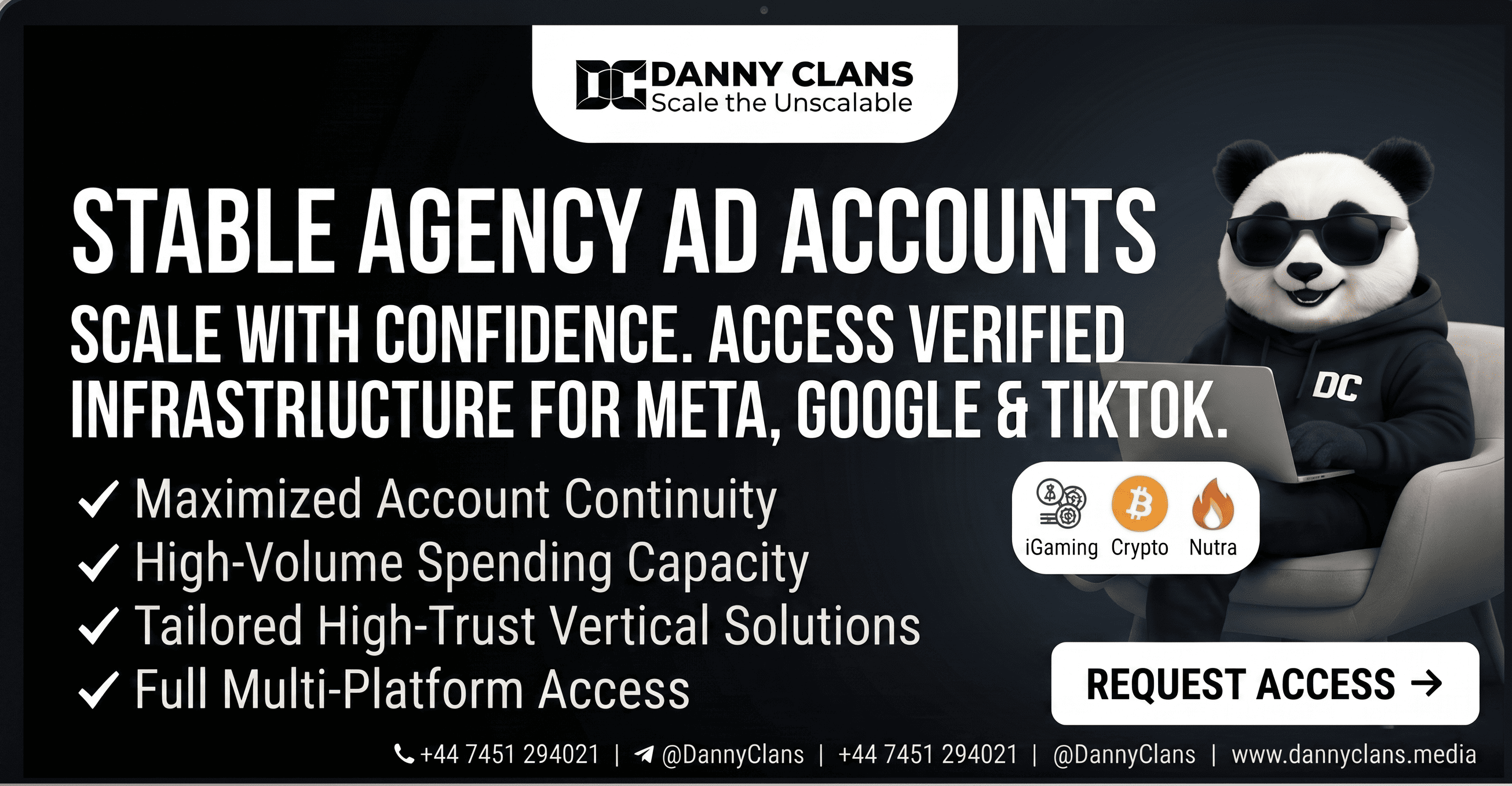 Stable agency ad accounts for Meta, Google, TikTok and native networks (Taboola, Outbrain, MediaGo) — Danny Clans Media