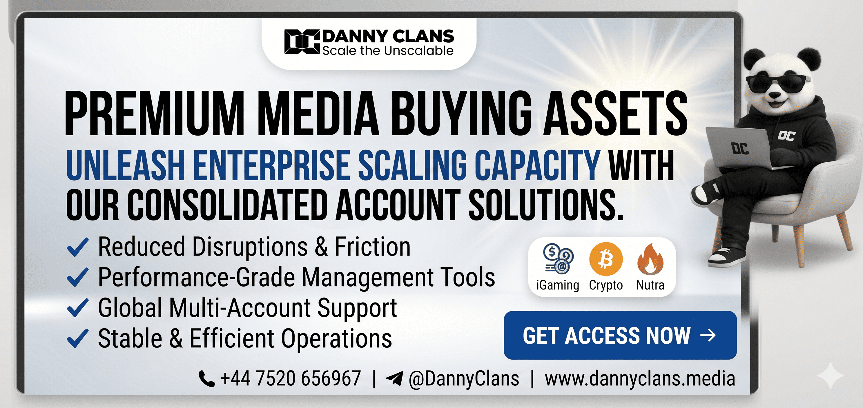 Premium media buying assets — Danny Clans agency ad accounts for iGaming, Crypto and Nutra